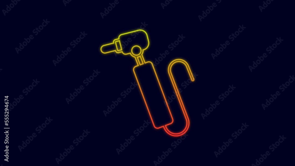 Glowing neon line Tooth drill icon isolated on blue background. Dental handpiece for drilling and grinding tools. 4K Video motion graphic animation Glowing neon line Tooth drill icon isolated on blue background. Dental handpiece for drilling and grinding tools. 4K Video motion graphic animation