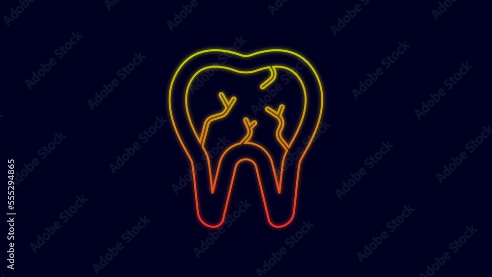 Glowing neon line Broken tooth icon isolated on blue background. Dental problem icon. Dental care symbol. 4K Video motion graphic animation Glowing neon line Broken tooth icon isolated on blue background. Dental problem icon. Dental care symbol. 4K Video motion graphic animation