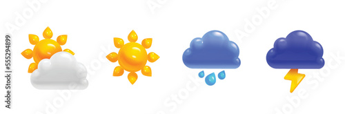 Cartoon Weather Icons in 3d Realistic Style