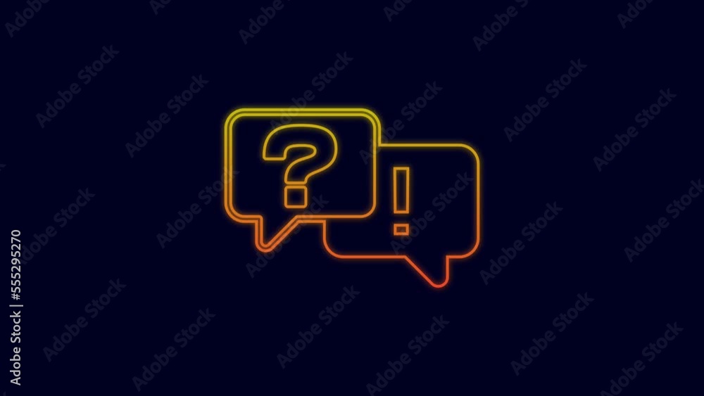 Glowing neon line Speech bubbles with Question and Answer icon isolated on blue background. Q and A symbol. FAQ sign. Chat speech bubble and chart. 4K Video motion graphic animation Glowing neon line Speech bubbles with Question and Answer icon isolated on blue background. Q and A symbol. FAQ sign. Chat speech bubble and chart. 4K Video motion graphic animation