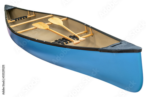 Valokuva blue tandem canoe with a pair of wooden paddles,  transparent background