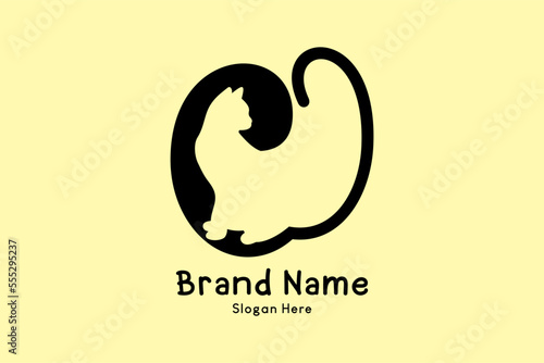 CJ initials logo with cat ornament inside logo