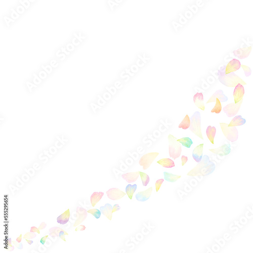 Fototapeta Naklejka Na Ścianę i Meble -  色とりどりの花びらが流れ落ちている水彩イラスト。パステルカラーの可愛らしい背景素材。