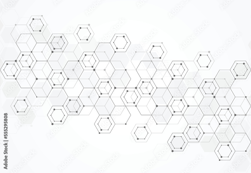 Abstract science template. Technology lines and dots connection background. Wallpaper or banner with a DNA molecules. Vector illustration