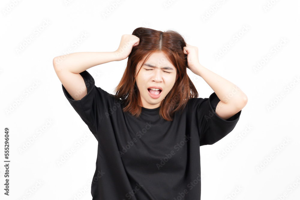 Angry Stressed and Pull Hair Of Beautiful Asian Woman Isolated On White Background Angry Stressed and Pull Hair Of Beautiful Asian Woman Isolated On White Background