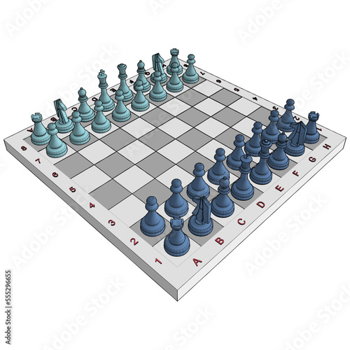 Chess Board With Chess Pieces Vector. Illustration Isolated On White Background. A Vector Illustration Of Chess Board.