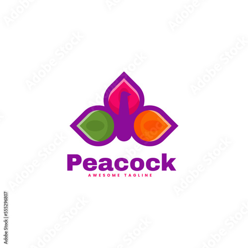Vector Logo Illustration Peacock Simple Mascot Style.