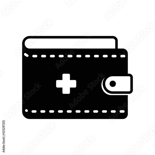Medical expenses icon for health care in hospital represented by wallet and plus sign