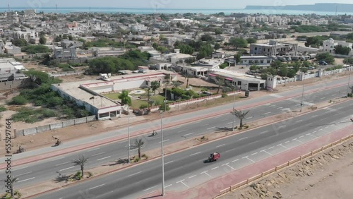 Aerial shot of street and houses of gawadar balochistan .  photo
