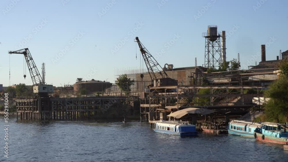 Factory and Boats Along Nile River in Upper Egypt Factory and Boats Along Nile River in Upper Egypt