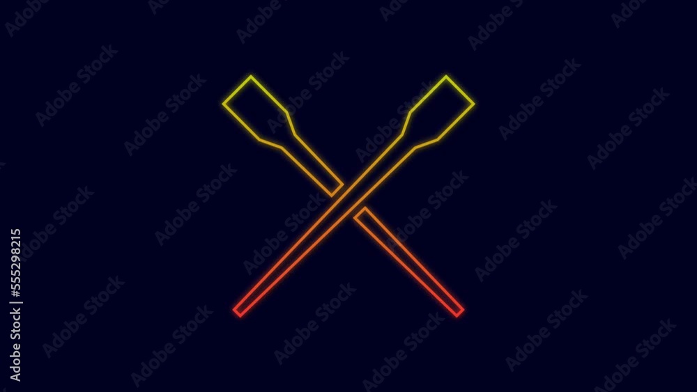 Glowing neon line Food chopsticks icon isolated on blue background. Wooden Korean sticks for Asian dishes. Oriental utensils. 4K Video motion graphic animation Glowing neon line Food chopsticks icon isolated on blue background. Wooden Korean sticks for Asian dishes. Oriental utensils. 4K Video motion graphic animation
