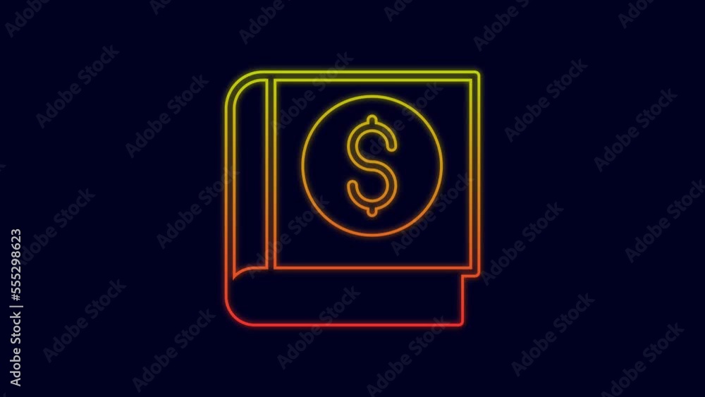 Glowing neon line Financial book icon isolated on blue background. 4K Video motion graphic animation Glowing neon line Financial book icon isolated on blue background. 4K Video motion graphic animation