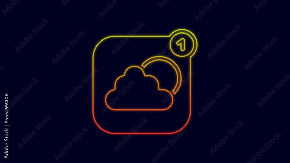 Glowing neon line Weather forecast app icon isolated on blue background. 4K Video motion graphic animation Glowing neon line Weather forecast app icon isolated on blue background. 4K Video motion graphic animation