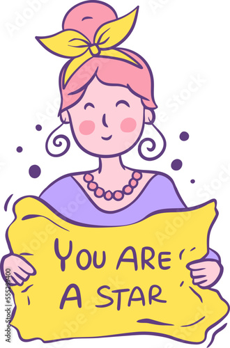 a beautiful cute woman holding banner illustration photo