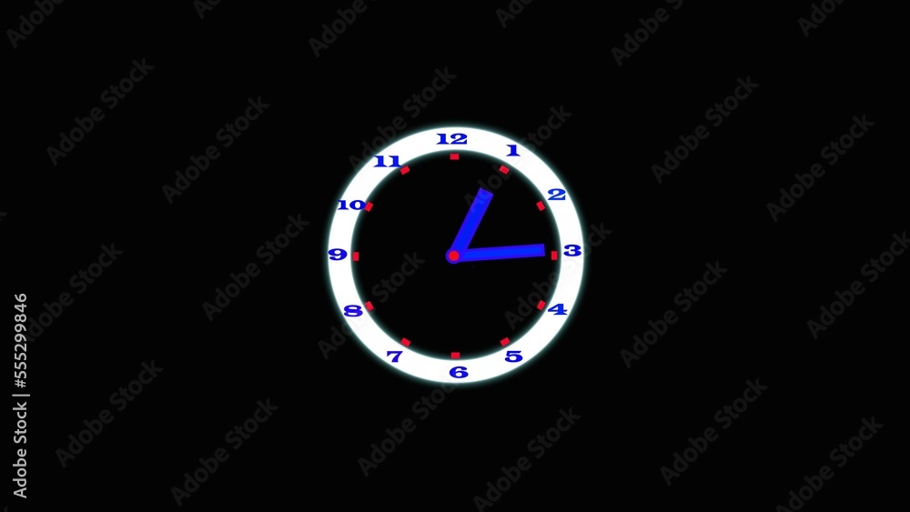 Circle white clock flat style, timer on black color background and long shadow. Vector design element - illustration Circle white clock flat style, timer on black color background and long shadow. Vector design element - illustration