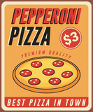 Pepperoni pizza food restaurant poster design vector template