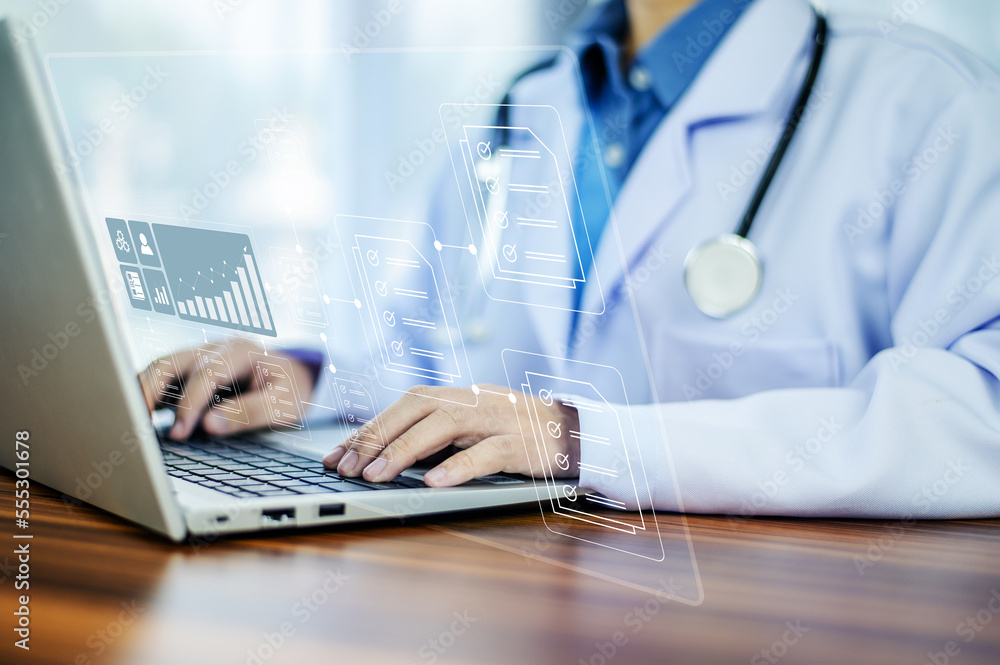 Documents concept, Doctor use computer connection server data base patient for technology treatment in hospital.in Documents concept management Documents concept, Doctor use computer connection server data base patient for technology treatment in hospital.in Documents concept management