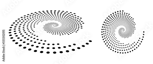Universe spiral golden ratio fibonacci halftone dotted circle background. 3d perspective view and top view