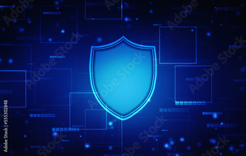 Protect and Security concept. Digital Shield on abstract technology background, Cyber security and information or network protection. Future technology web services for business and internet project