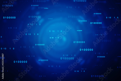 Binary Code Background, Digital Abstract technology background, flowing number one and zero text in binary code format in technology background. Internet Big data Concept