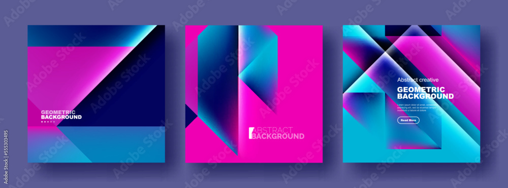 Set of abstract backgrounds - overlapping triangles with fluid gradients design. Collection of covers, templates, flyers, placards, brochures, banners