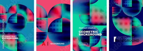 Vector set of abstract geometric posters designs. Collection of backgrounds, covers, templates, flyers, placards, brochures, banners
