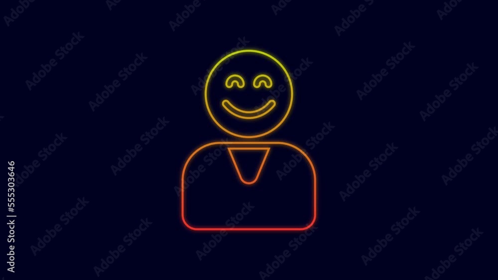 Glowing neon line Happy customer icon isolated on blue background. 4K Video motion graphic animation Glowing neon line Happy customer icon isolated on blue background. 4K Video motion graphic animation