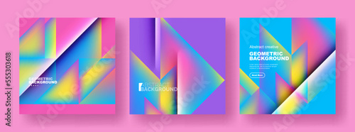 Set of abstract backgrounds - overlapping triangles with fluid gradients design. Collection of covers, templates, flyers, placards, brochures, banners