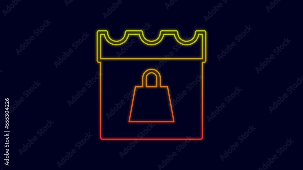 Glowing neon line Shopping day icon isolated on blue background. 4K Video motion graphic animation Glowing neon line Shopping day icon isolated on blue background. 4K Video motion graphic animation