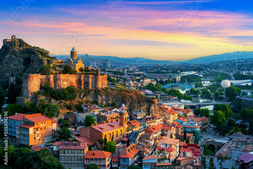 Tbilisi city at sunrise in Georgia. photo