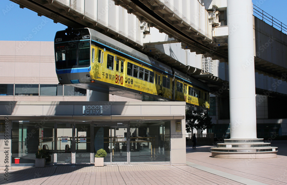 CHIBA, JAPAN March 2017 Train operating on Chiba's Urban Monorail