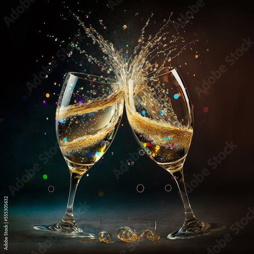 Celebration Toast with Champagne Glasses