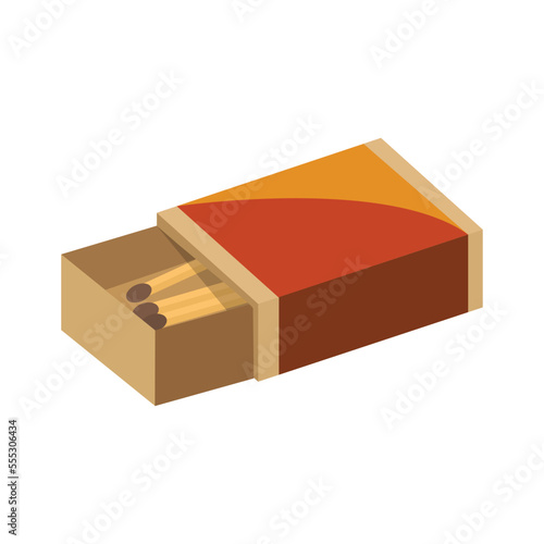 Matchstick vector image. Opened matchbox, design illustration in flat style