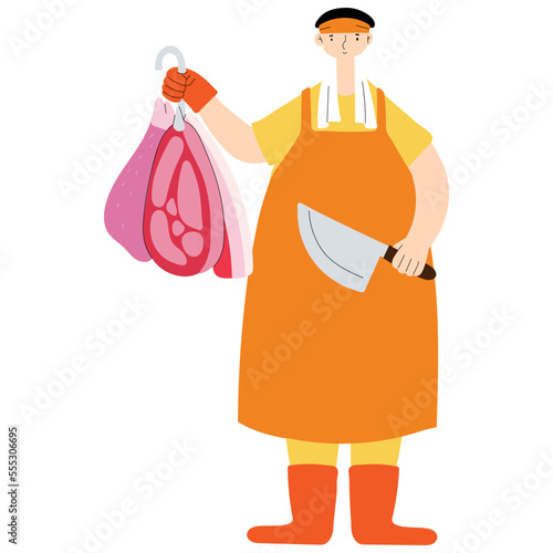 Meat seller vector illustration in flat color design