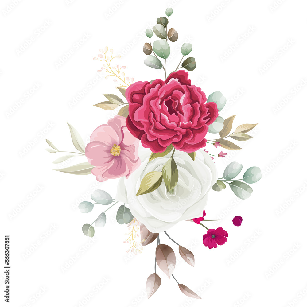 beautiful hand drawing flower and leaves bouquet