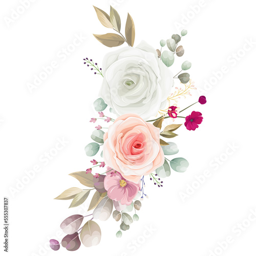 beautiful hand drawing flower and leaves bouquet