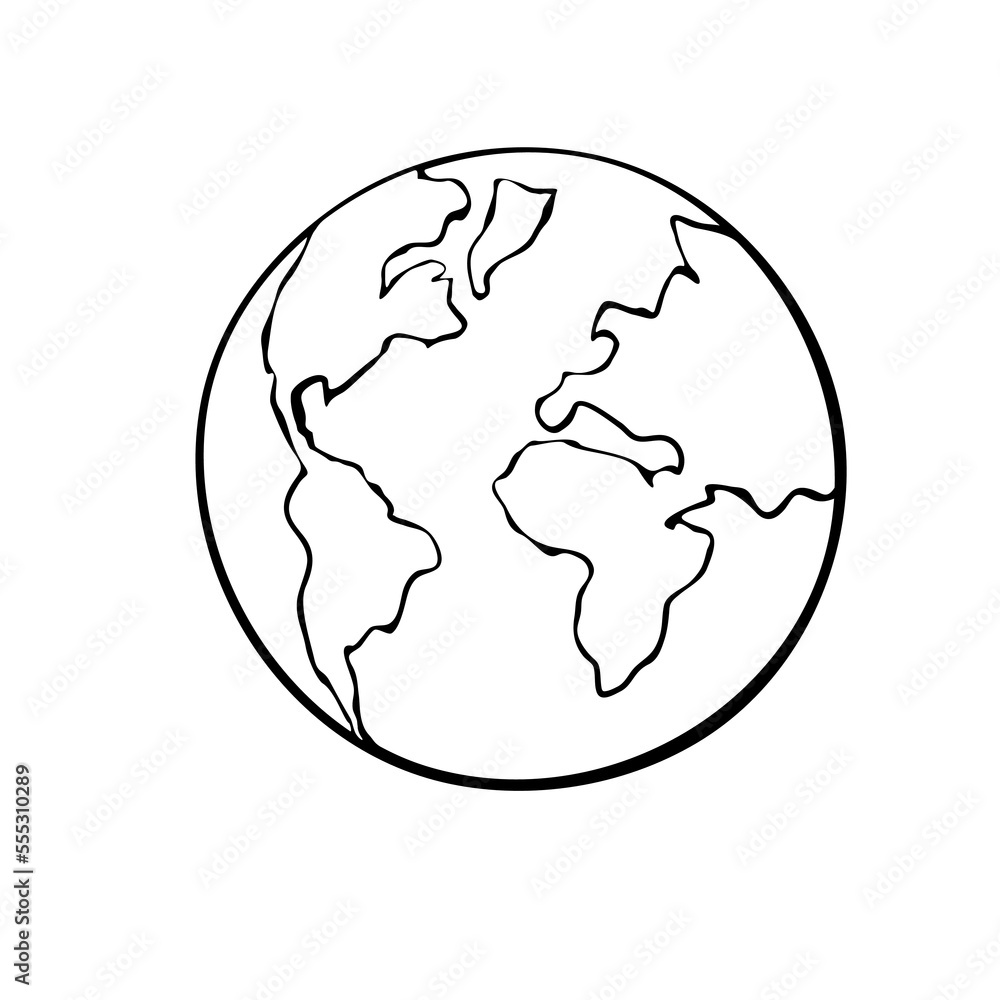 Vector outline drawing Earth. Minimalist simplified World Symbol, clip art, icon, logo in Doodle style. Theme of geography, peace, ecology, Social Media, cosmos Vector outline drawing Earth. Minimalist simplified World Symbol, clip art, icon, logo in Doodle style. Theme of geography, peace, ecology, Social Media, cosmos