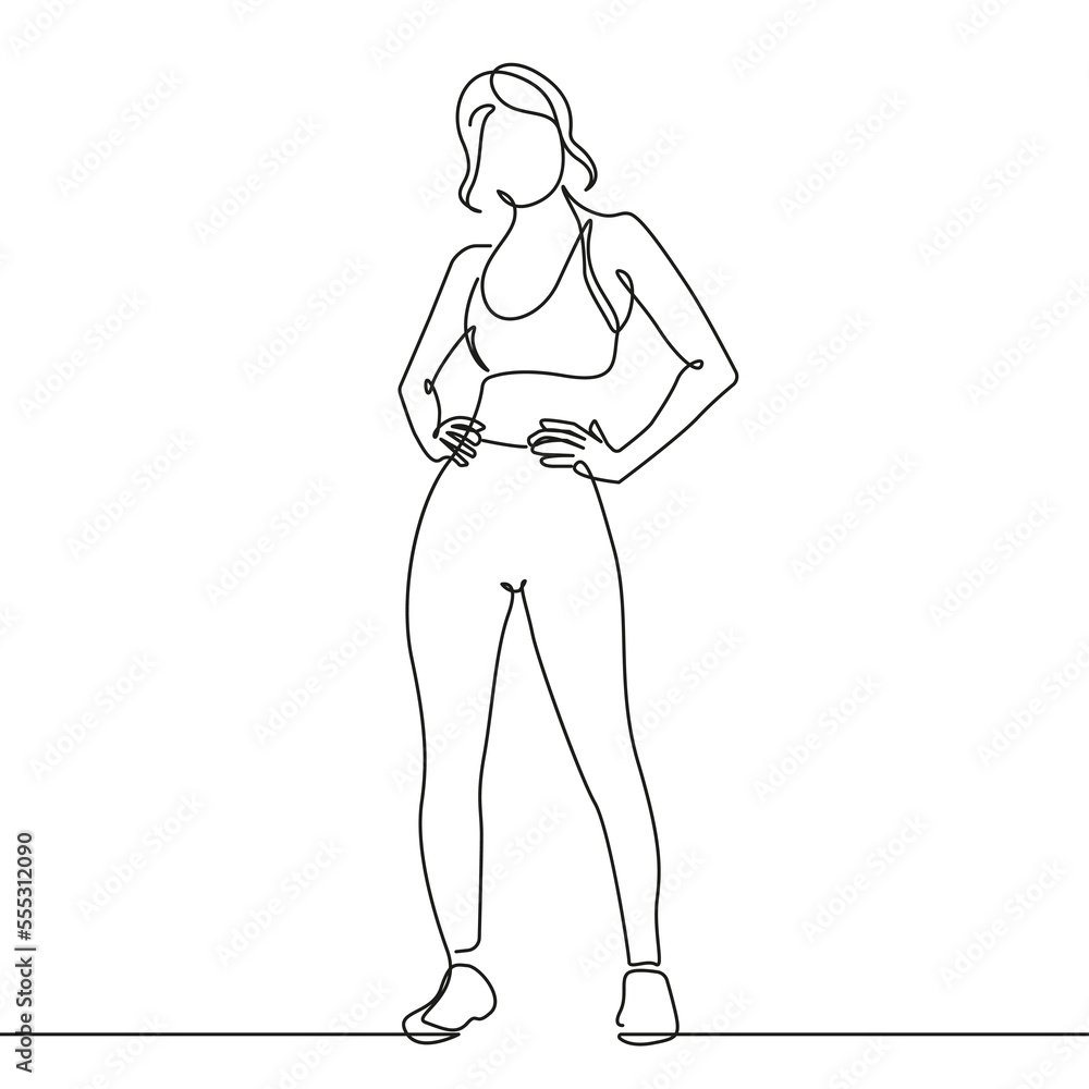 Woman Fitness Sport One Line Drawing. Woman Sport Concept Minimalist