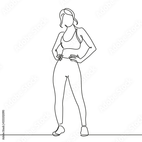 Woman Fitness Sport One Line Drawing. Woman Sport Concept Minimalist Drawing. Yoga, Fitness Line Art Modern Minimal Drawing. Trendy Illustration Continuous Line Art. Running Logo. Vector EPS 10