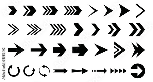 Arrows Bold black set icons. Arrow icon. Arrow vector collection. Arrow. Cursor. Modern simple arrows. black arrows isolated on white background. Collection different arrows sign Vector illustration.