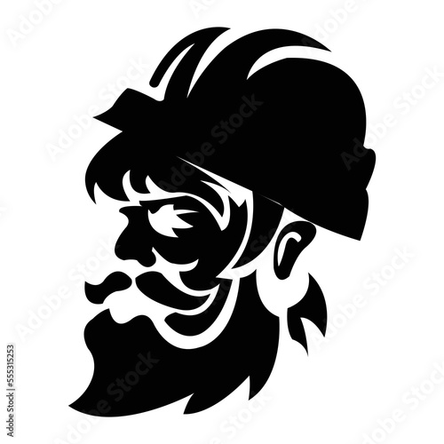 Builder, logo konstruktor. Industri, servis, perbaikan, ikon atau simbol. Potret pekerja di helm