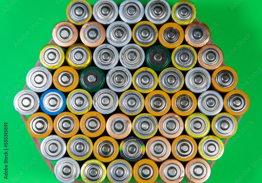 A close-up of a pile of batteries A close-up of a pile of batteries