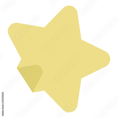 Golden star icon. Cute star blank note frame, paper stamp, sticker, folded edge, yellow color. Label