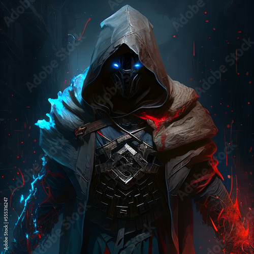 Obraz na płótnie Shadow warrior in the darkness, profile illustration