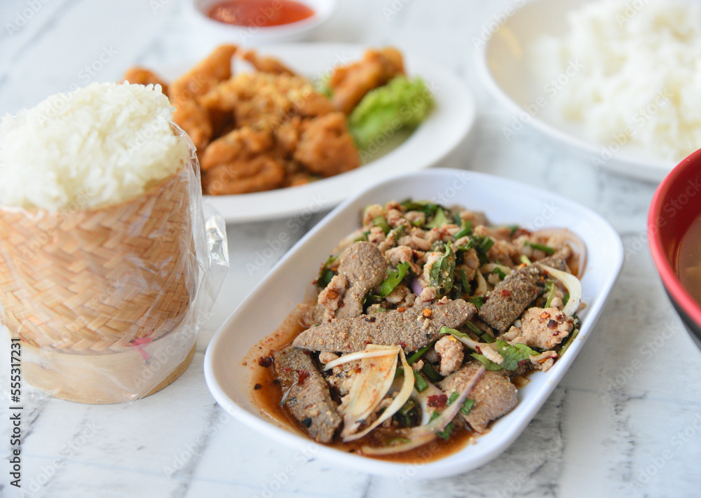 Roasted pork liver spicy salad, Thai cuisine Roasted pork liver spicy salad, Thai cuisine