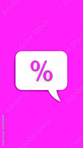 Pink percent sign on white message board. Interest withdrawal signal. Discount notifications. Message on a Pink background. Vertical image. 3D image. 3D rendering.
