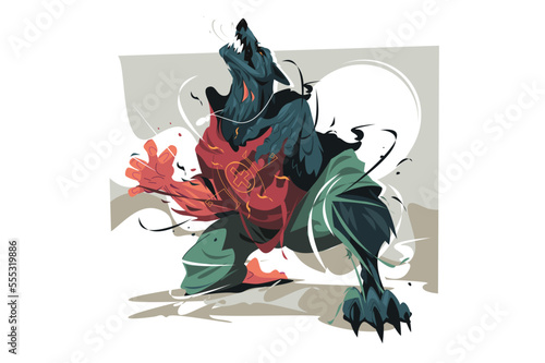 Angry werewolf on moon background