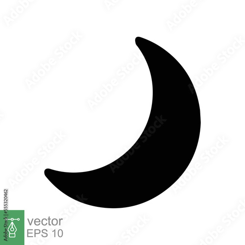 Moon icon. Simple solid style. Half moon, crescent, moon star, light, flat design, night sleep time concept. Glyph vector illustration isolated on white background. EPS 10.