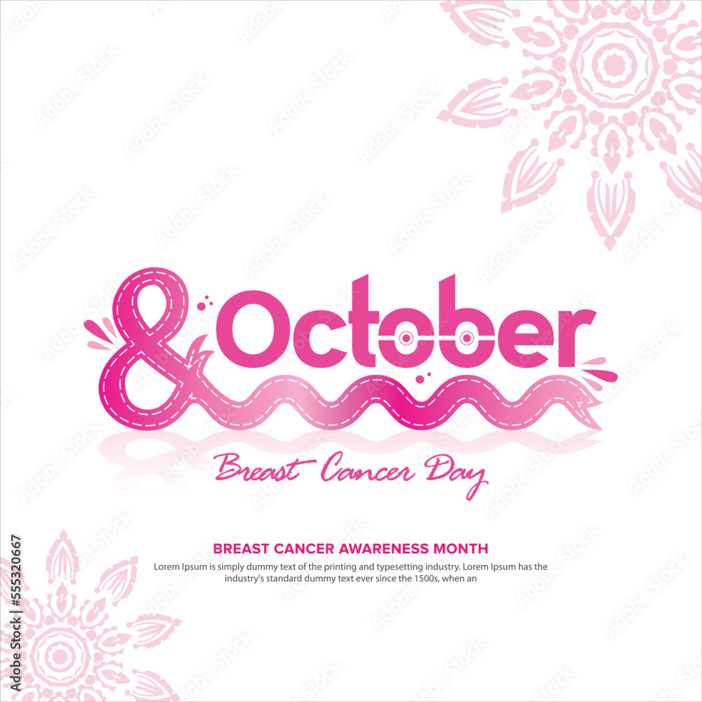 October type with pink flowers/Pink ribbon Breast cancer day with pink ribbon