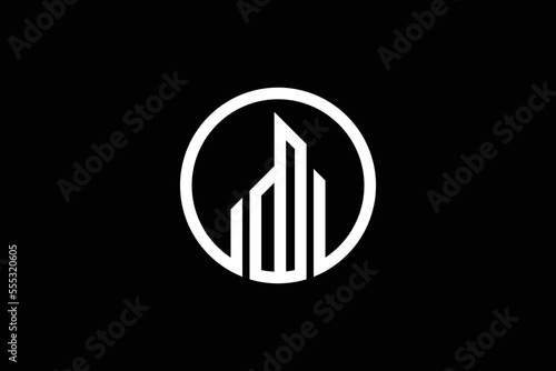 Minimal Awesome Trendy Professional Real Estate Line Art Logo Design Template On Black Background